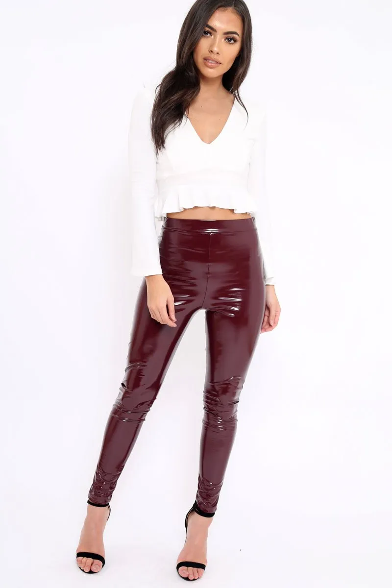 White Plunge Flare Sleeve Crop Top with Frill Hem - Masie