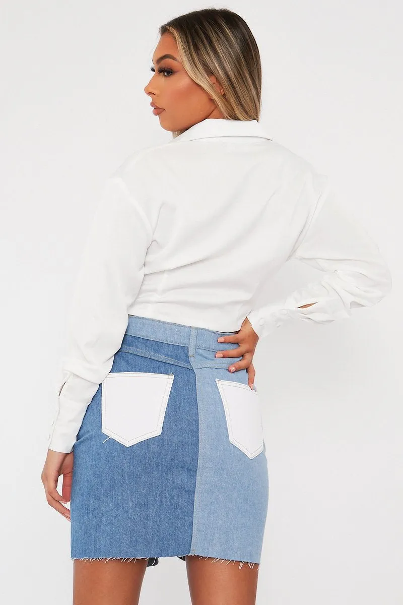 White Satin Plunge Tie Detail Top - Deriana