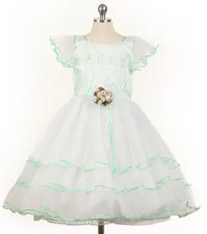 White with Mint Embroidered Top Tulle Skirt Dress D 509