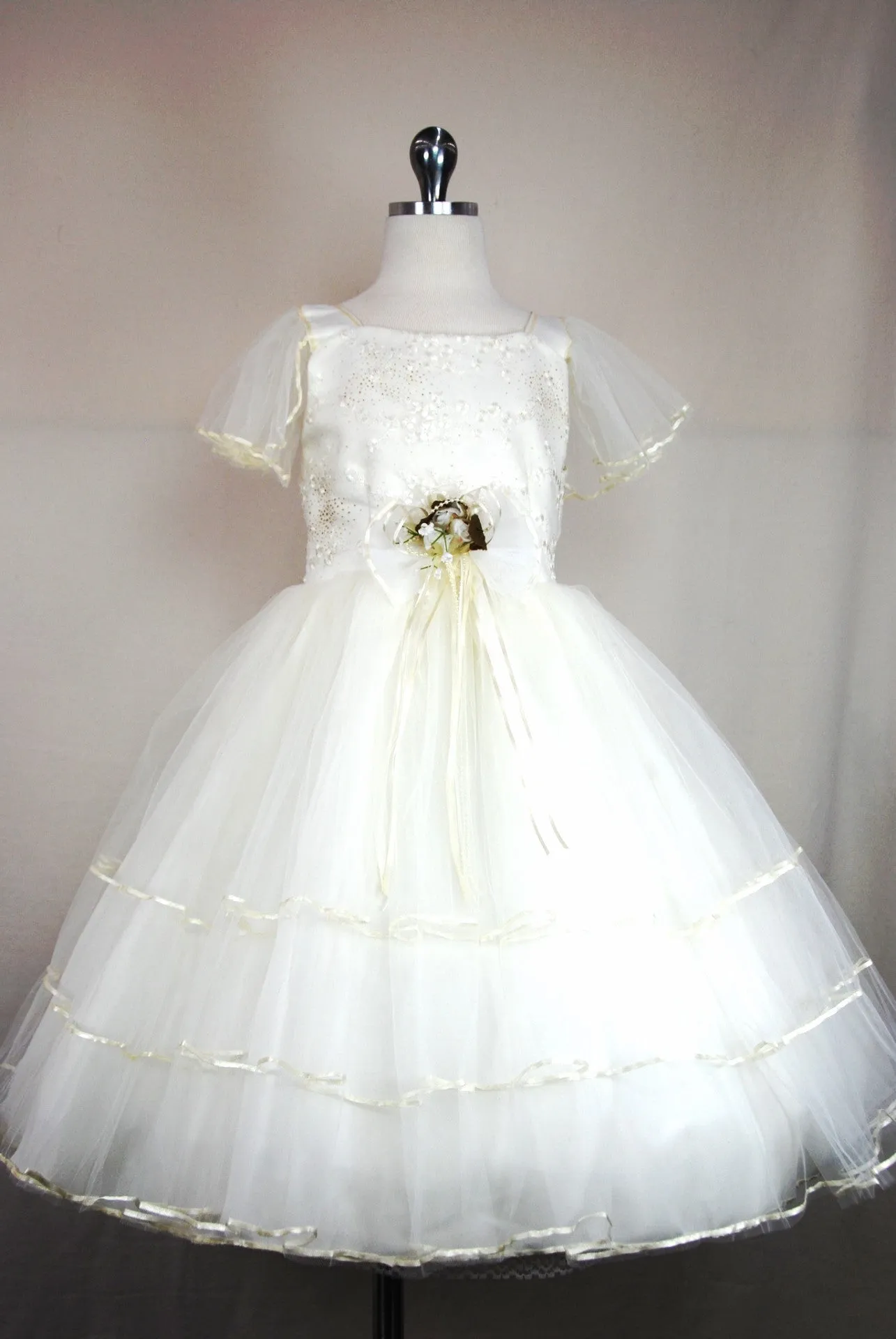 White with Mint Embroidered Top Tulle Skirt Dress D 509