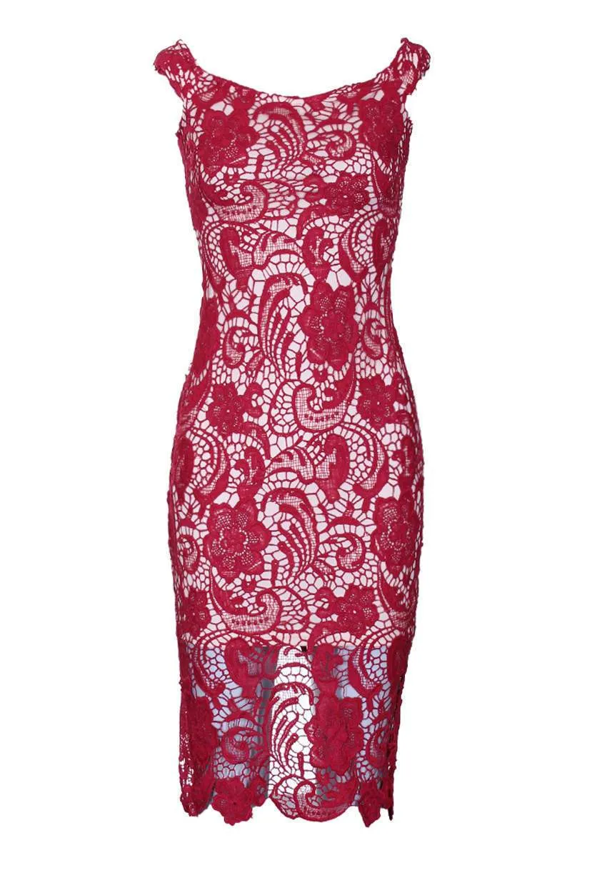 Wine Lace Midi Dress