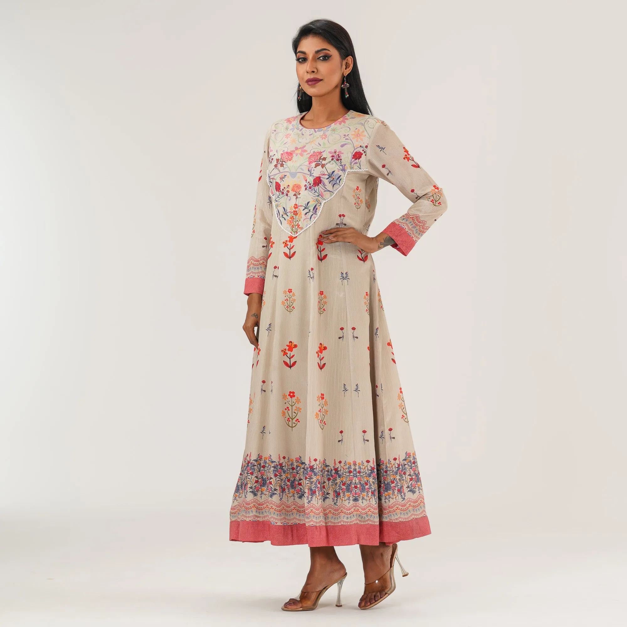 Womens Beige Ethnic Gown