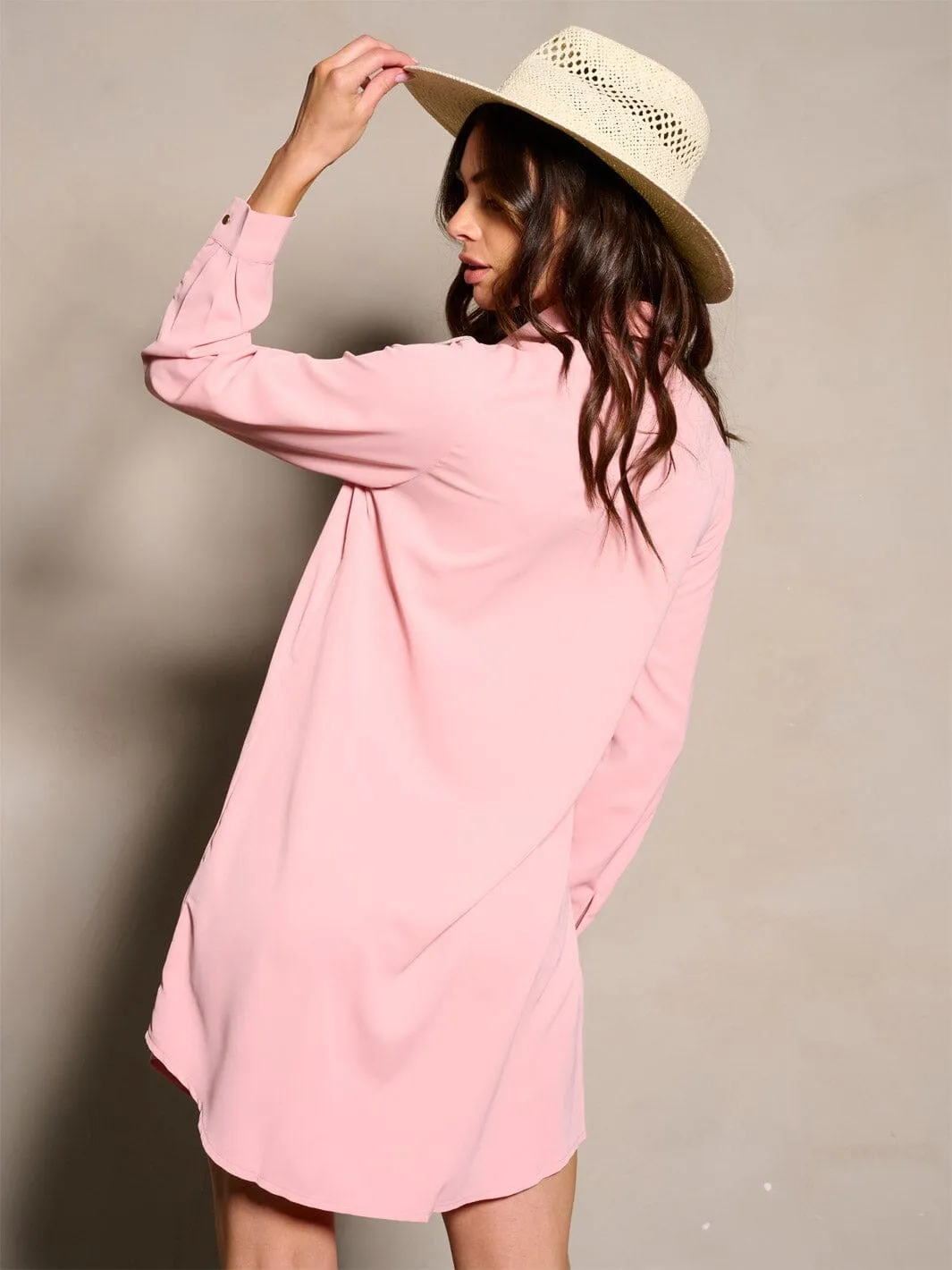 WOMEN'S LONG SLEEVE BUTTON UP FRINGE DETAILED MINI DRESS