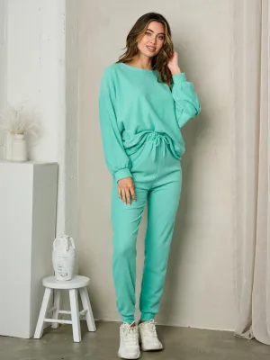 WOMEN'S LONG SLEEVE TOP & ELASTIC WAIST PANTS FLEECE 2PC SETS