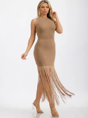 WOMENS' SLEEVELESS BODYCON FRINGE MINI DRESS