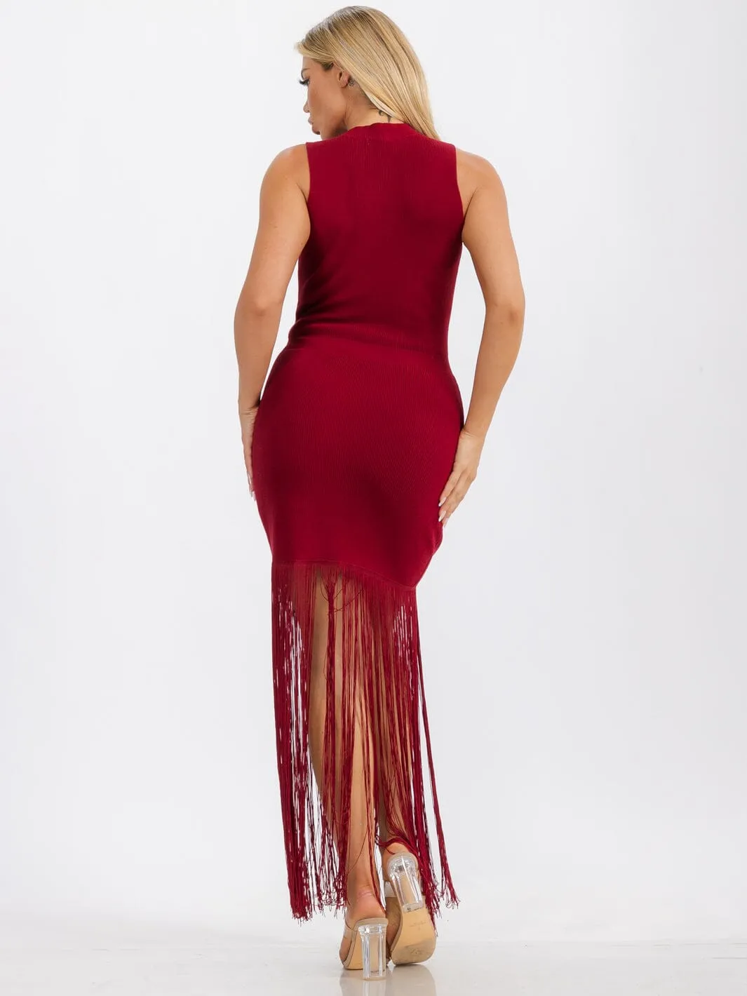 WOMENS' SLEEVELESS BODYCON FRINGE MINI DRESS