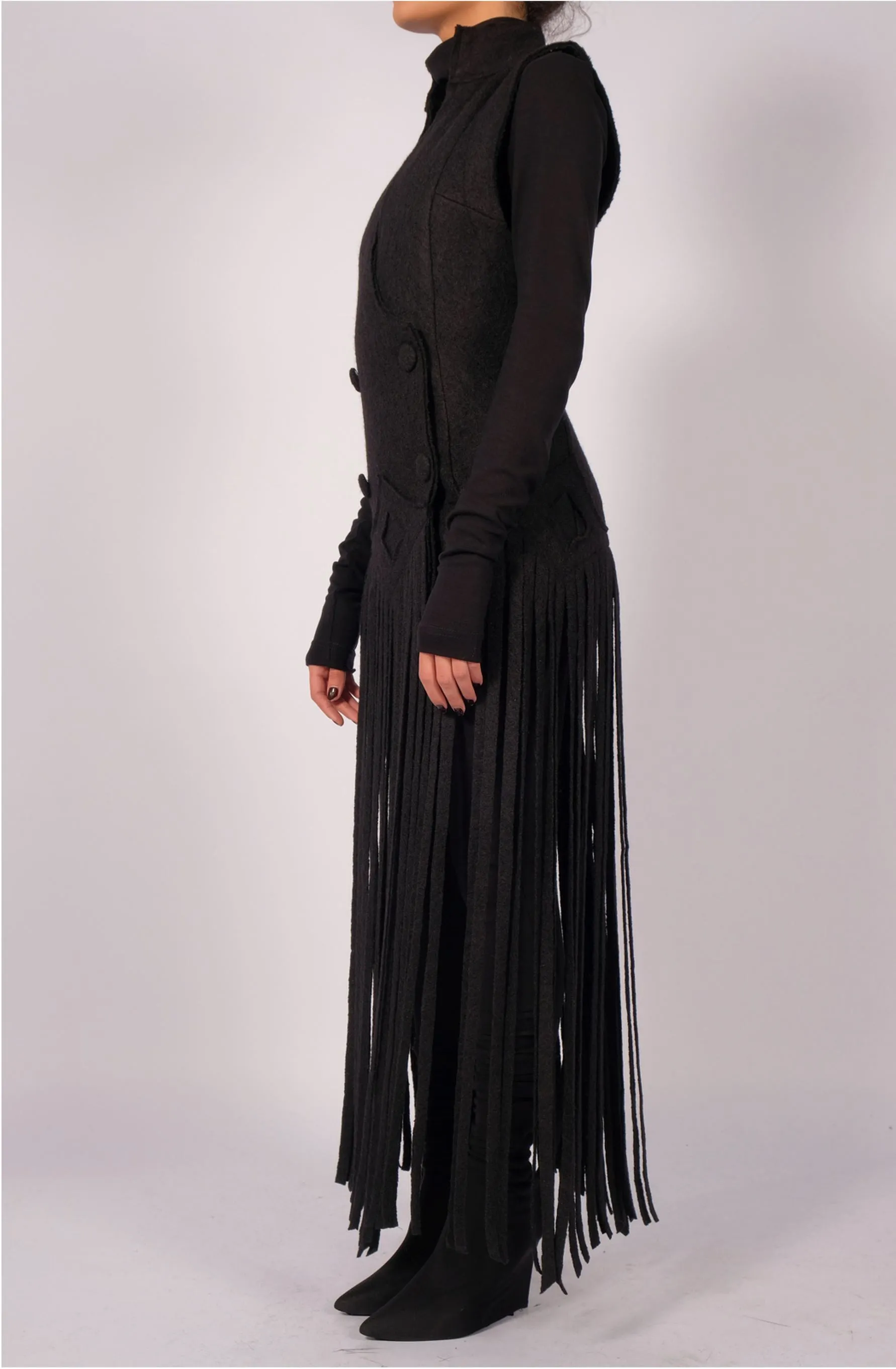 Wool Waistcoat Dress with Fringes