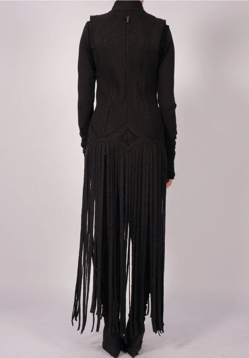 Wool Waistcoat Dress with Fringes