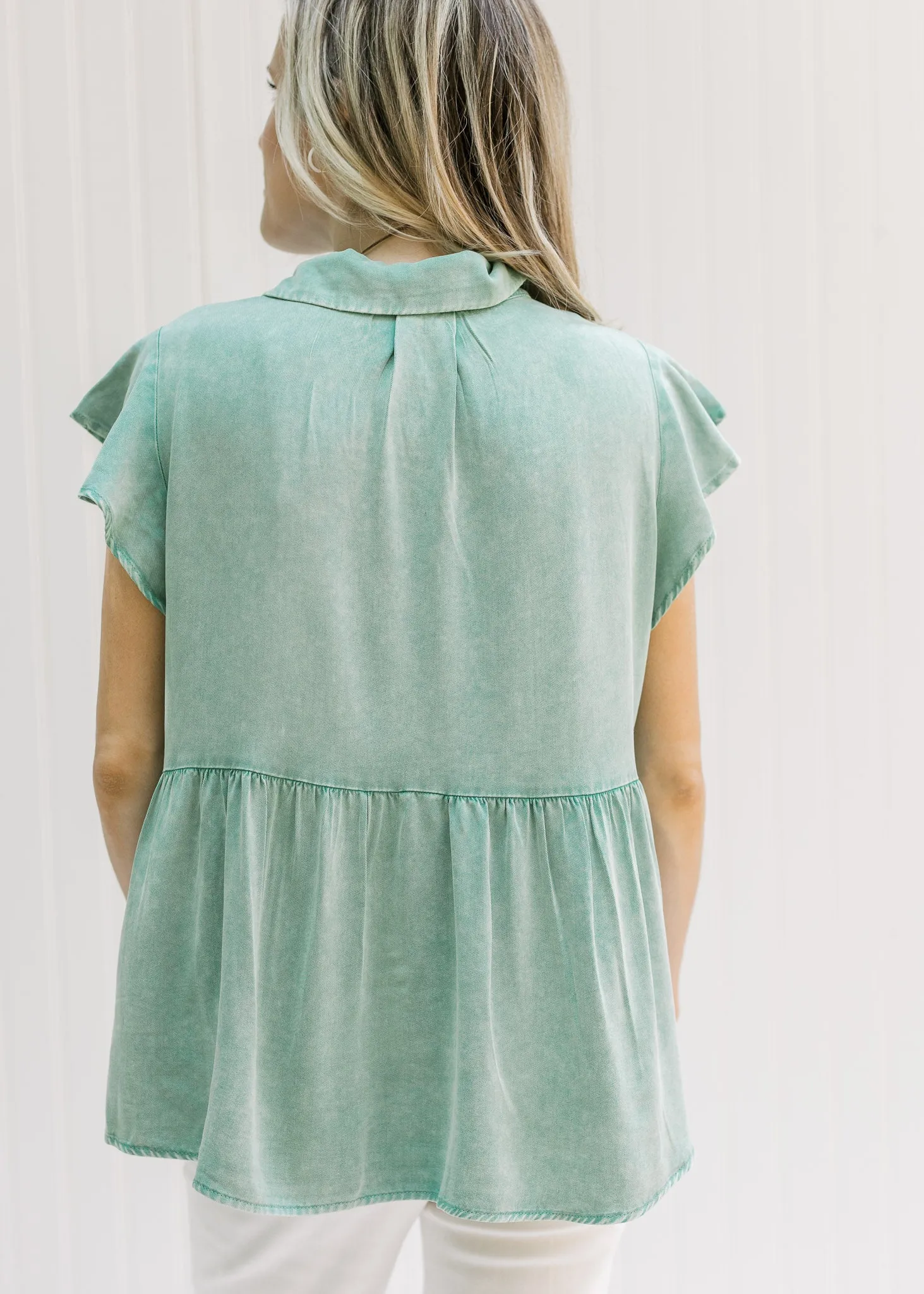 X Kelly Green Chambray Top