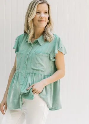 X Kelly Green Chambray Top