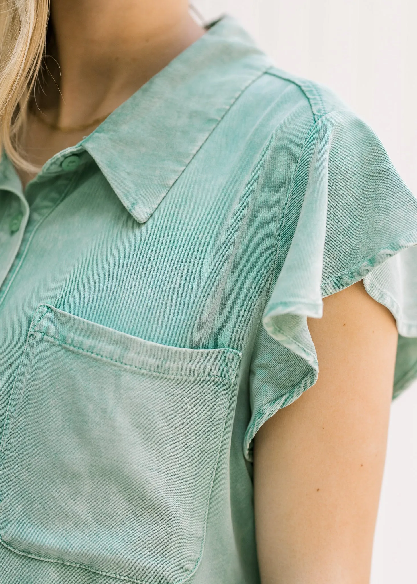 X Kelly Green Chambray Top