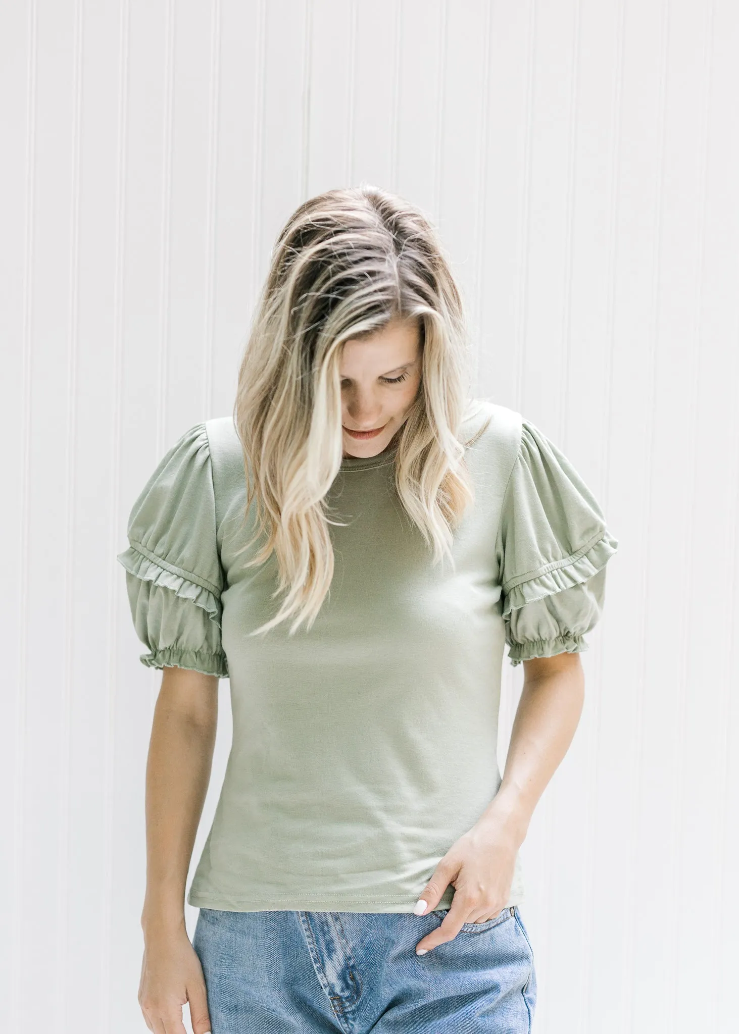 X Sage Sleeve Detail Top