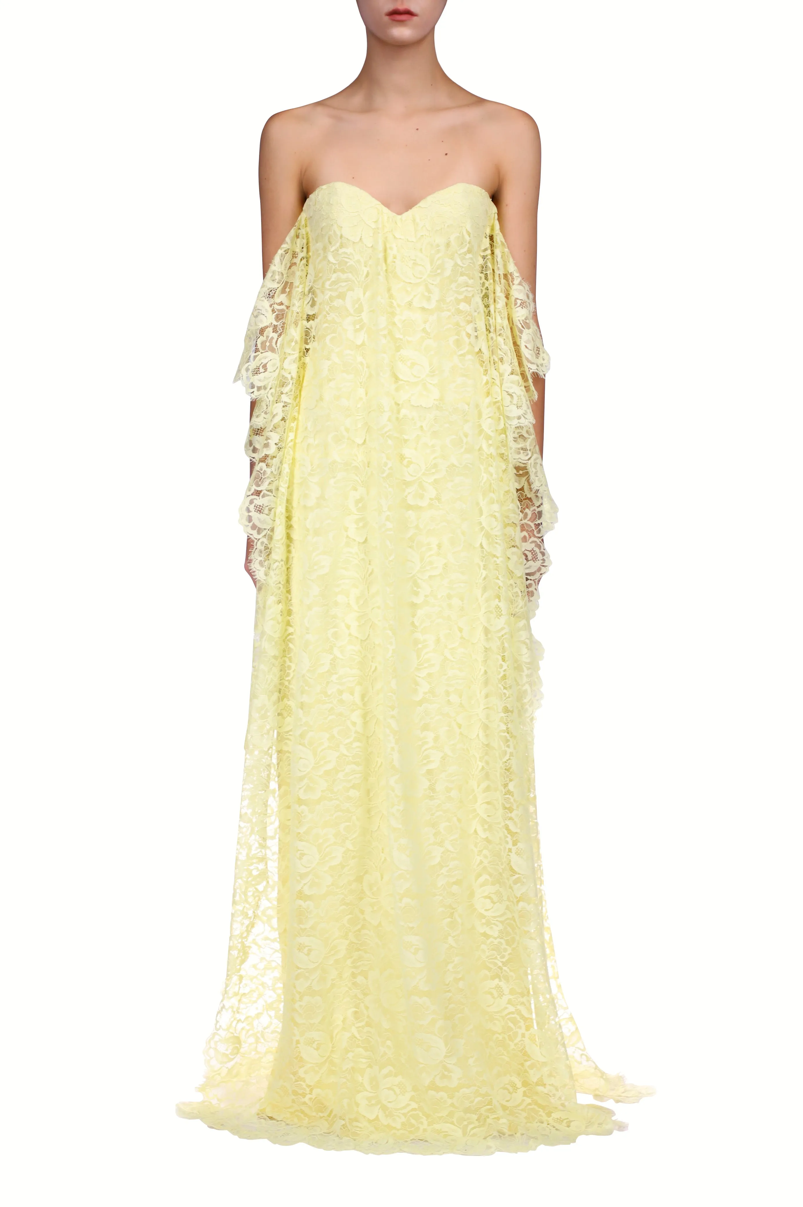 Yellow Lace Strapless Gown
