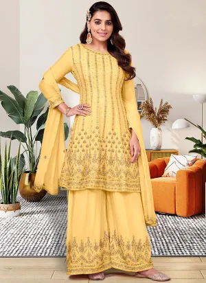 Yellow Multi Embroidery Traditional Festive Gharara Suit