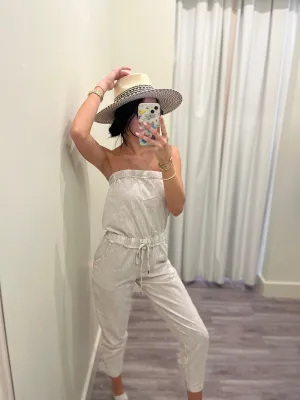 YFB3575 Beige Mineral Wash Strapless Jumpsuit