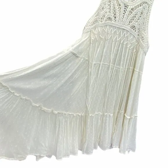 Zara Babydoll Dress Cream Size XS Sleeveless Crochet Fringe Swing Bohemian